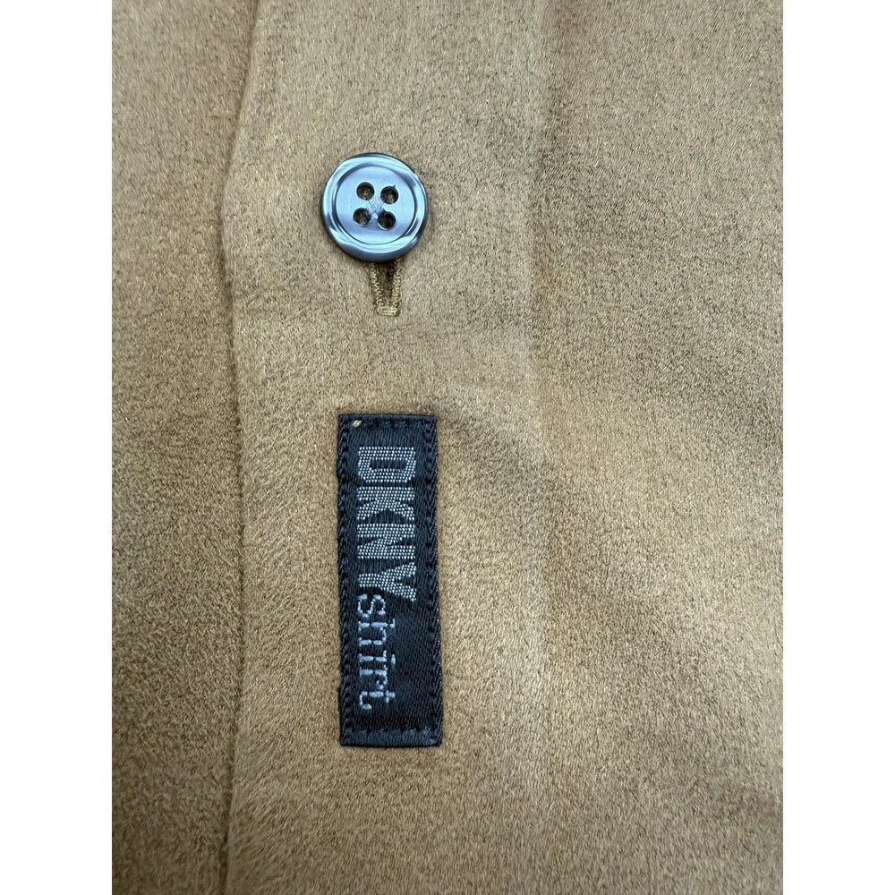 VTG DKNY Shirt Mens XL Brown Button Long Sleeve Faux Suede Pocket 90s Minimalist
